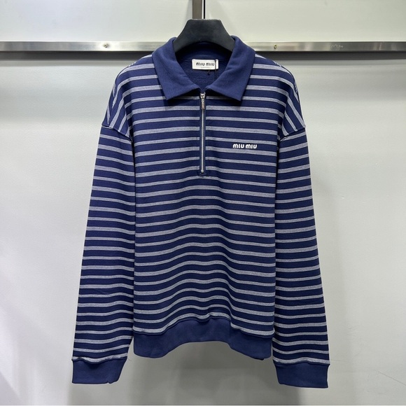 Miu Miu Men's Navy and Gray Zip-Up Sweater - Picture 1 of 7